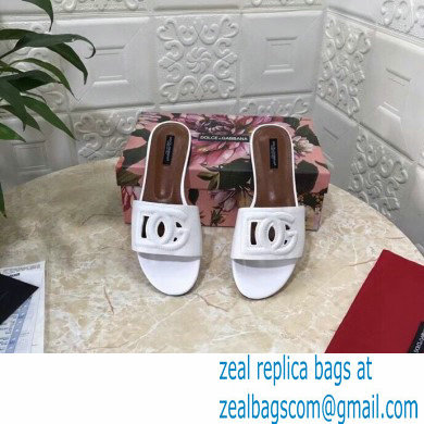 Dolce  &  Gabbana Calfskin Flat Sliders White With DG Millennials Logo 2021